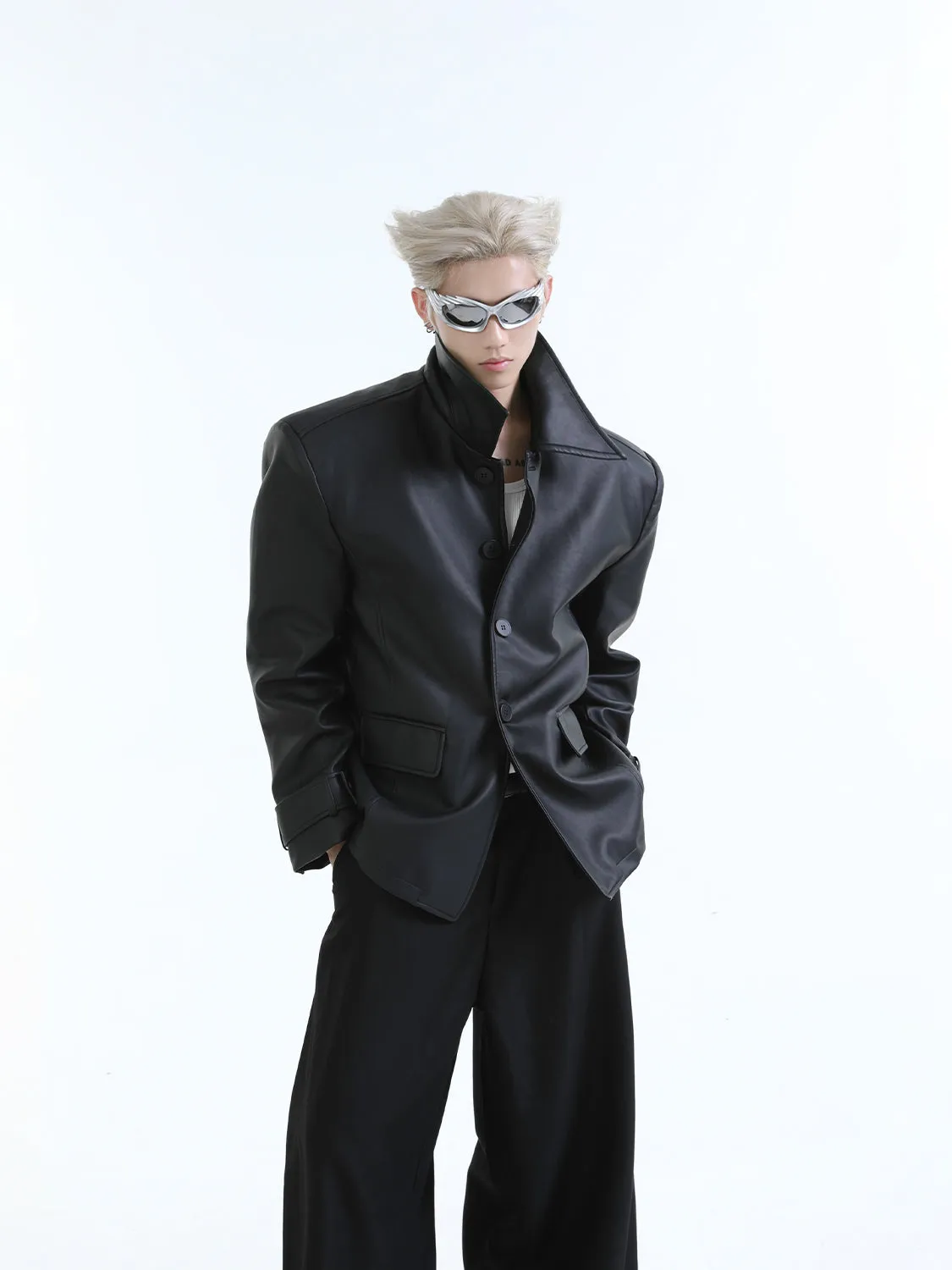 【24s Aug.】Oversized Solid Leather Jacket