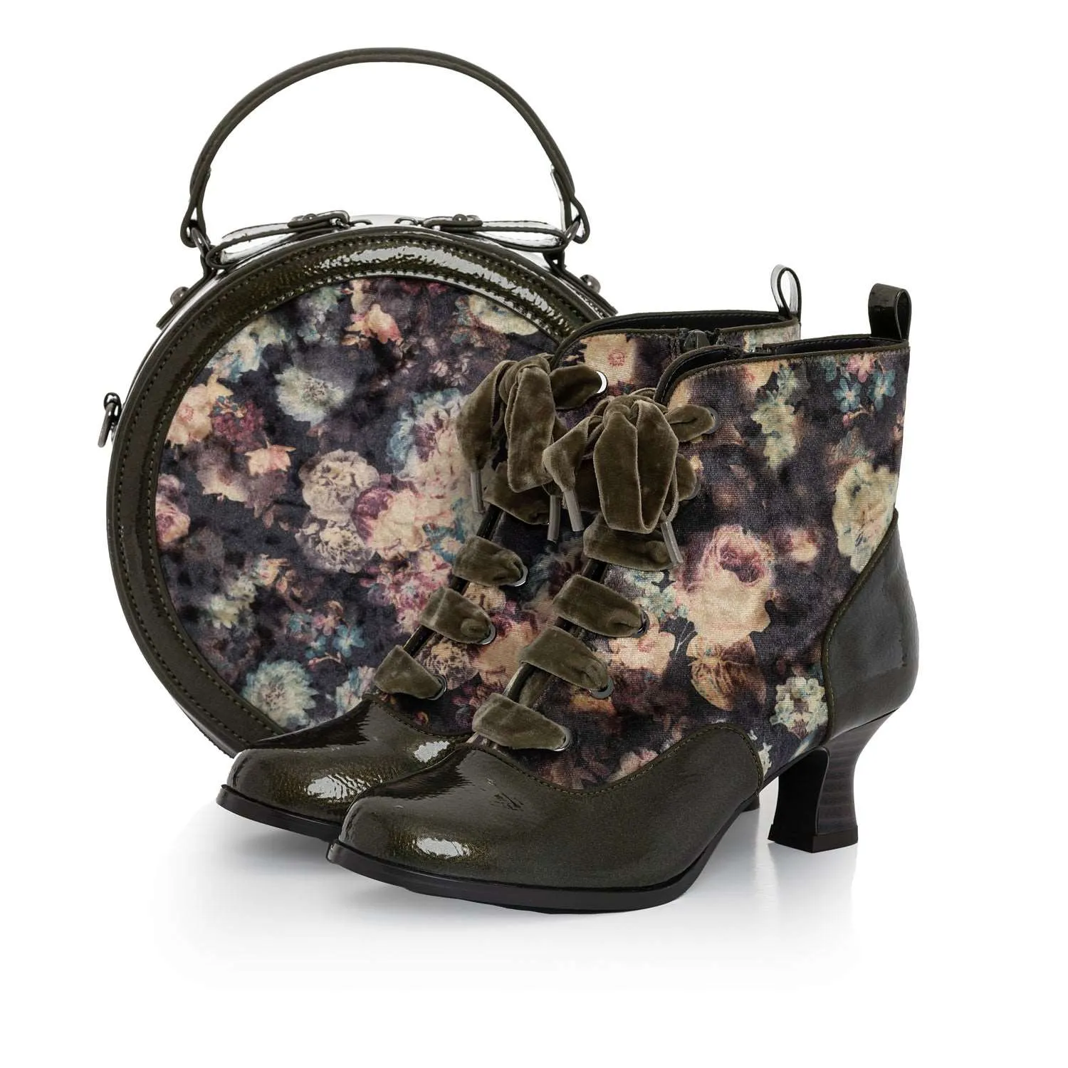 Alberta Olive Floral Bag Handbag Round Cross Body (Matches Beth Boots) by Ruby Shoo