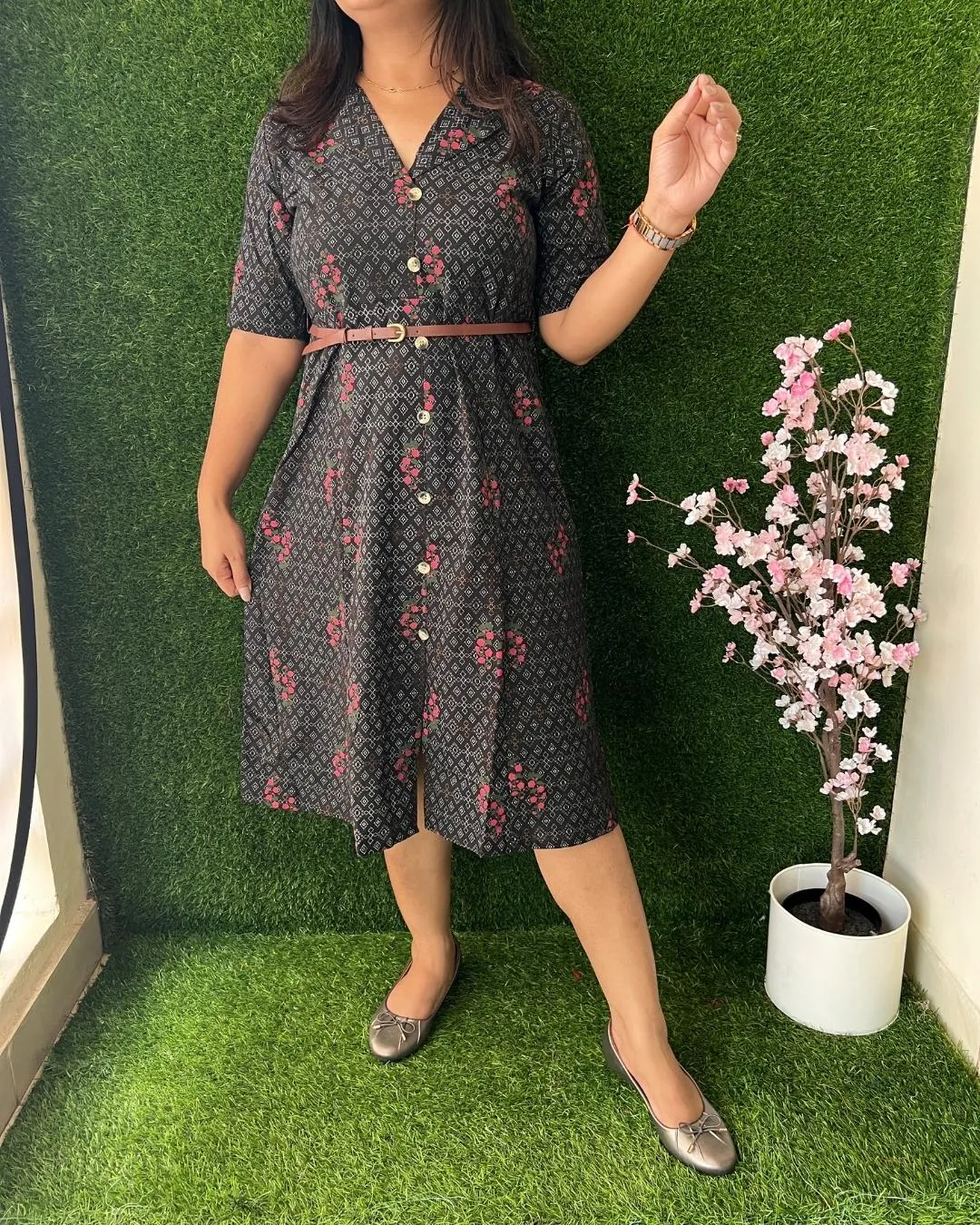 Amara cotton Short Dress with Belt Black