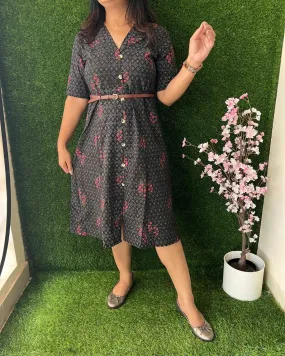 Amara cotton Short Dress with Belt Black