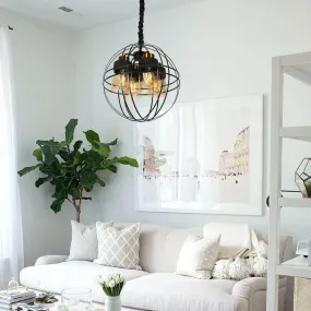 ANKUR BROOKLYN 4 LIGHT BLACK METAL SPHERE CAGE CHANDELIER