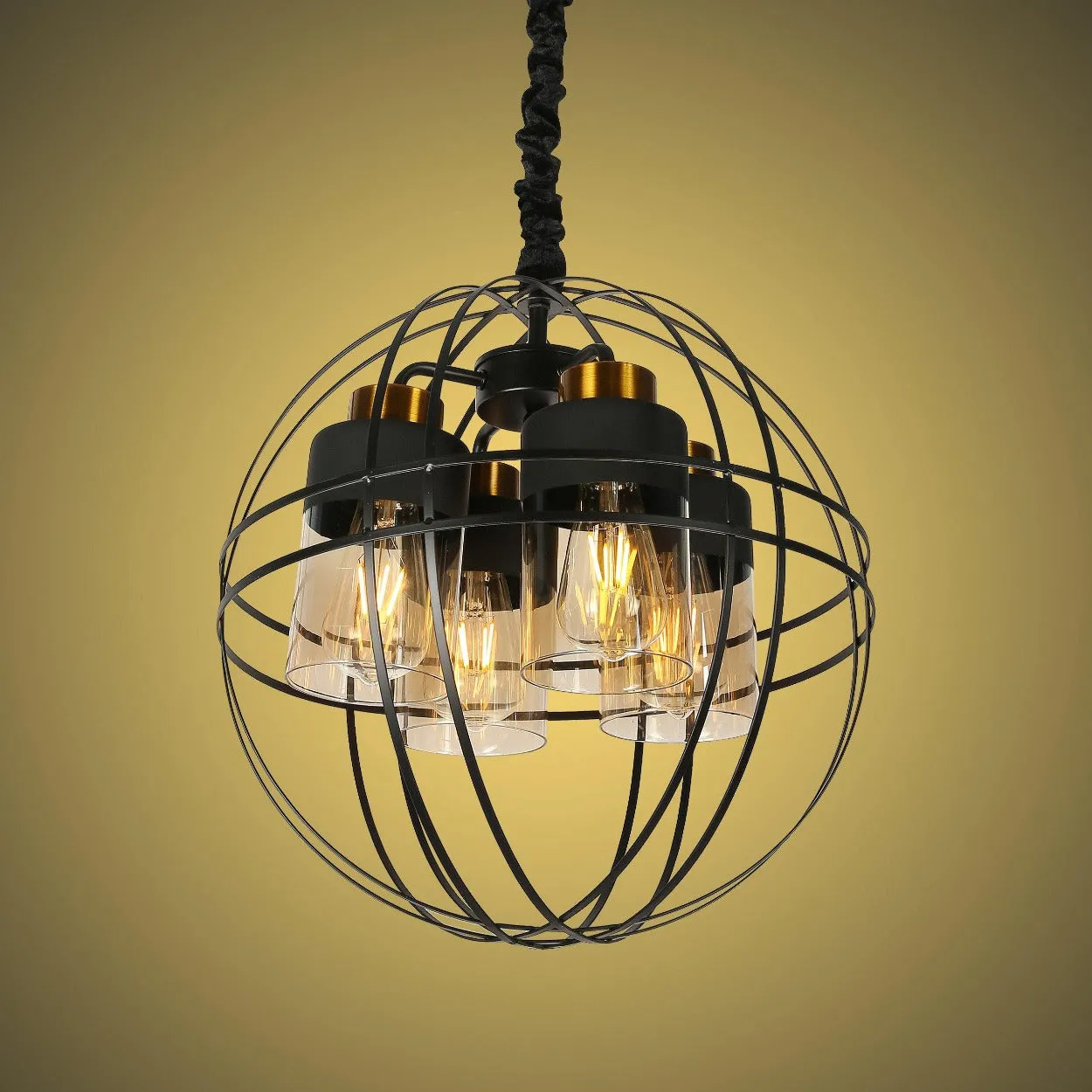 ANKUR BROOKLYN 4 LIGHT BLACK METAL SPHERE CAGE CHANDELIER