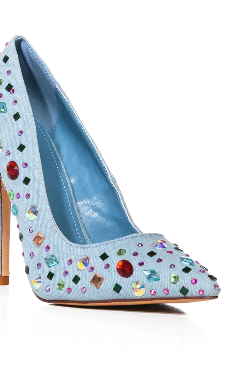 AZALEA WANG CAMELLIA EMBELLISHED PUMP IN DENIM