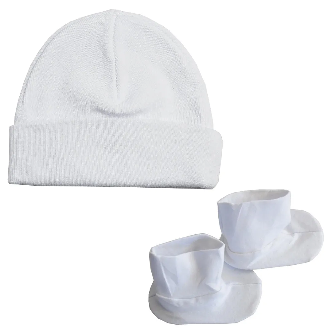 Bambini Baby Cap & Bootie Set - White, 100% Cotton