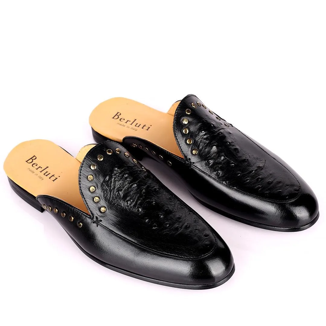Berlut Elegant Gold Dotted Designed Black Half Leather Shoe