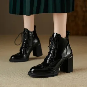 binfenxie NEW Spring Shoes Women Round Toe Chunky Heel Boots Split Leather Shoes for Women High Heel Platform Boots Elegant Ladies Shoes