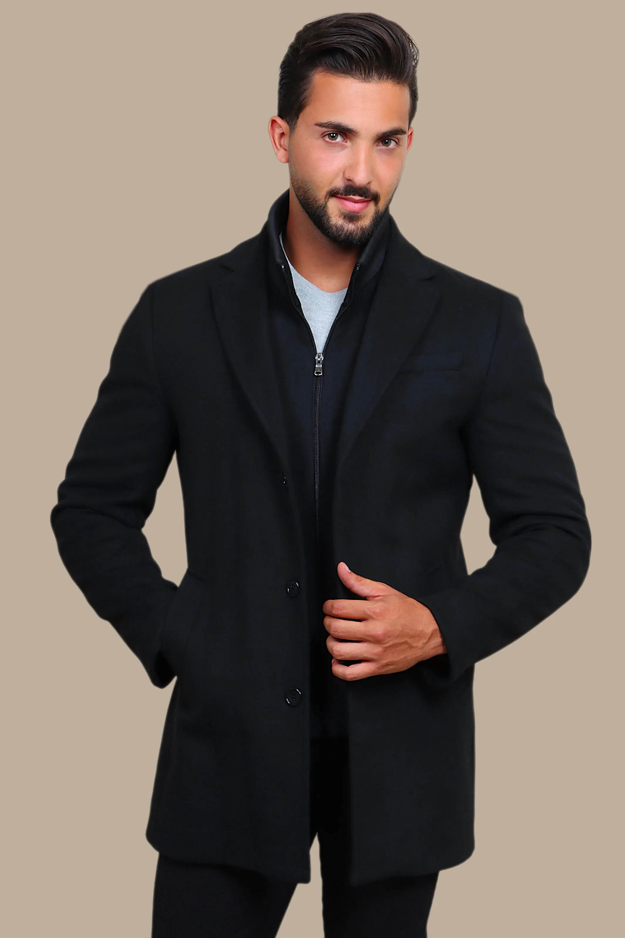Black Beauty: The Notch Detachable Coat in Timeless Elegance