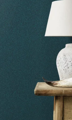 Blue Minimalist Leaves Tropical Metallic Wallpaper R7768