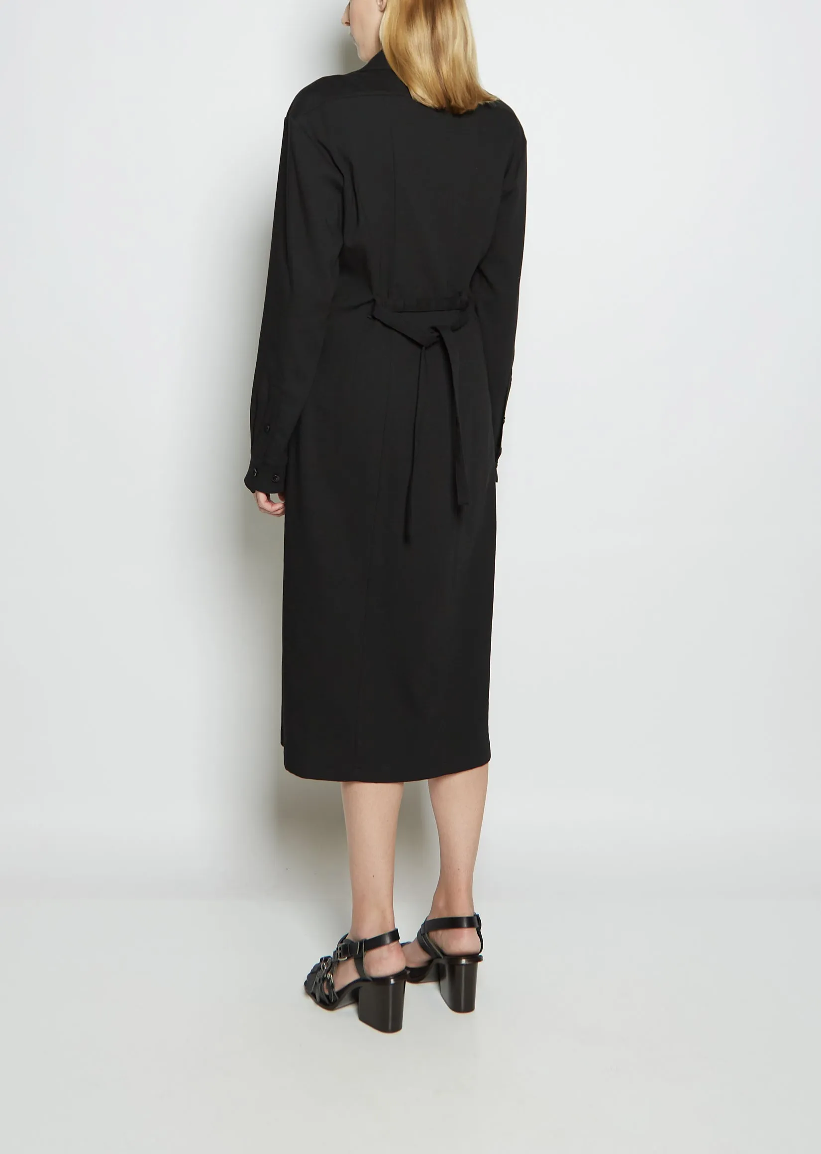 Convertible Collar Cotton and Wool Dress