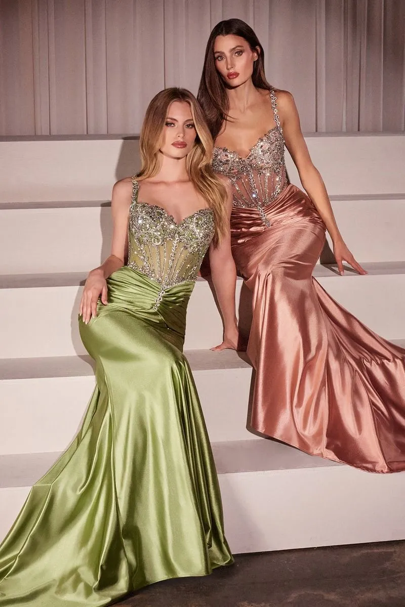 CRYSTAL EMBELLISHED FITTED SATIN DRESS