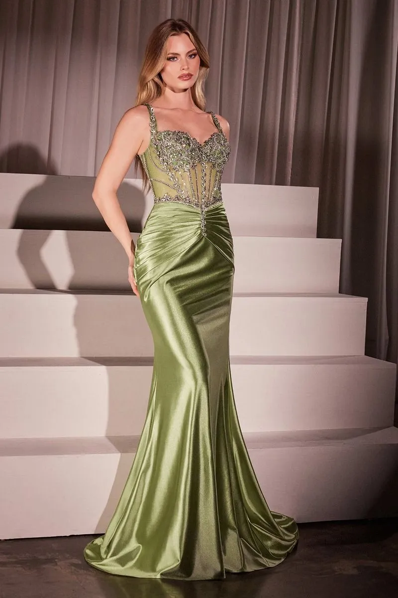 CRYSTAL EMBELLISHED FITTED SATIN DRESS