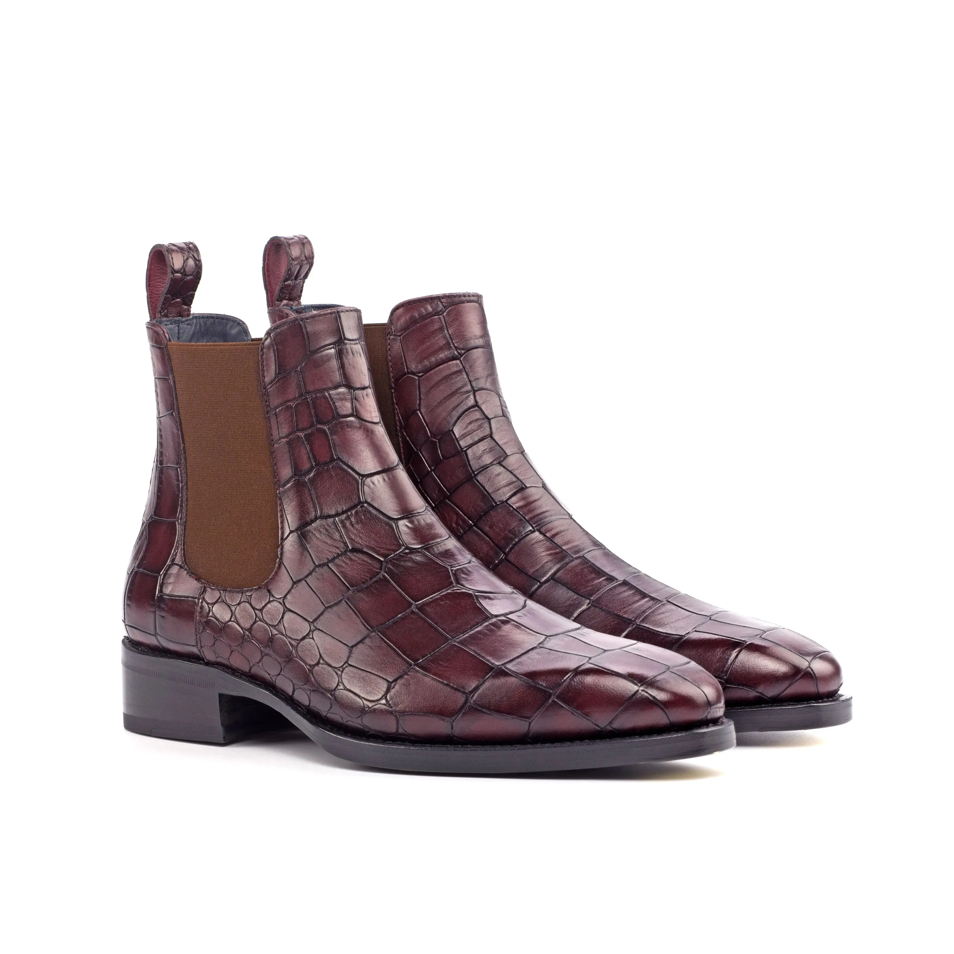 DapperFam Monza in Burgundy Men's Italian Croco Embossed Leather Chelsea Boot