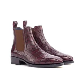 DapperFam Monza in Burgundy Men's Italian Croco Embossed Leather Chelsea Boot