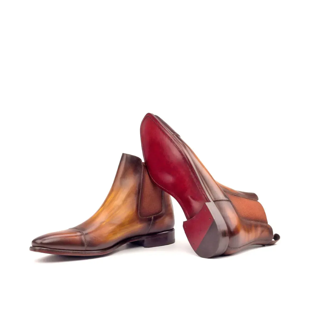 DapperFam Monza in Cognac Men's Hand-Painted Patina Chelsea Boot