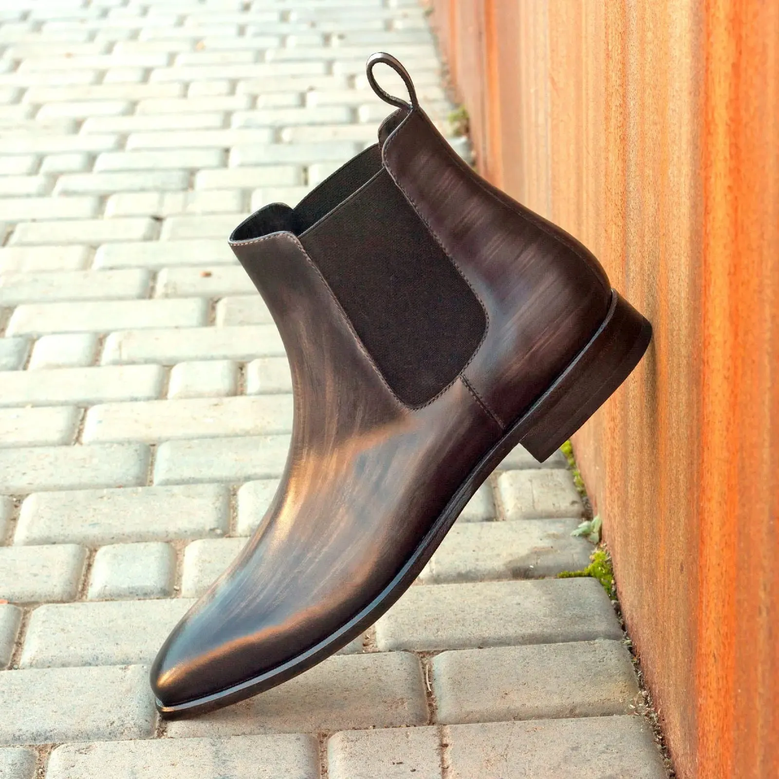 DapperFam Monza in Grey Men's Hand-Painted Patina Chelsea Boot