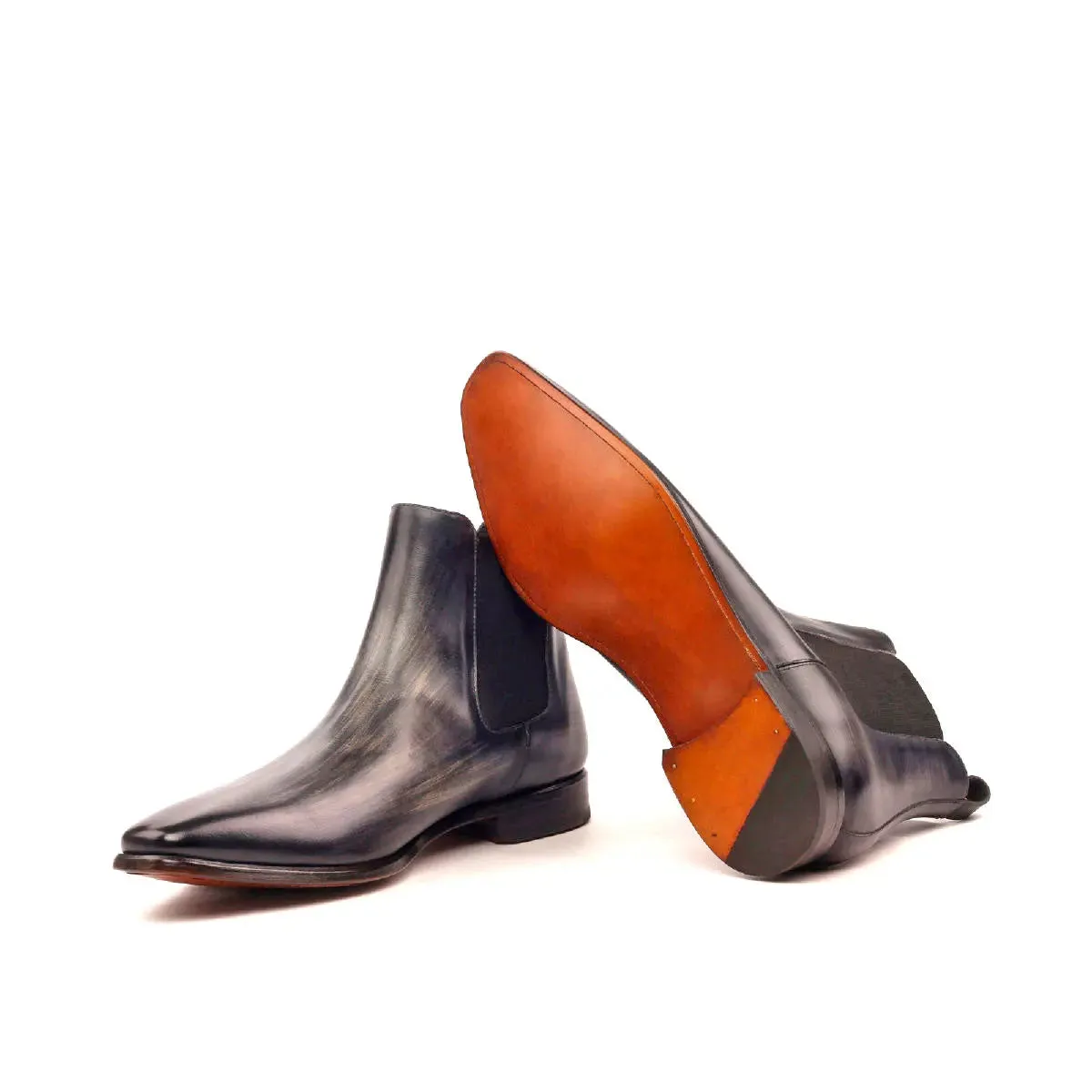 DapperFam Monza in Grey Men's Hand-Painted Patina Chelsea Boot