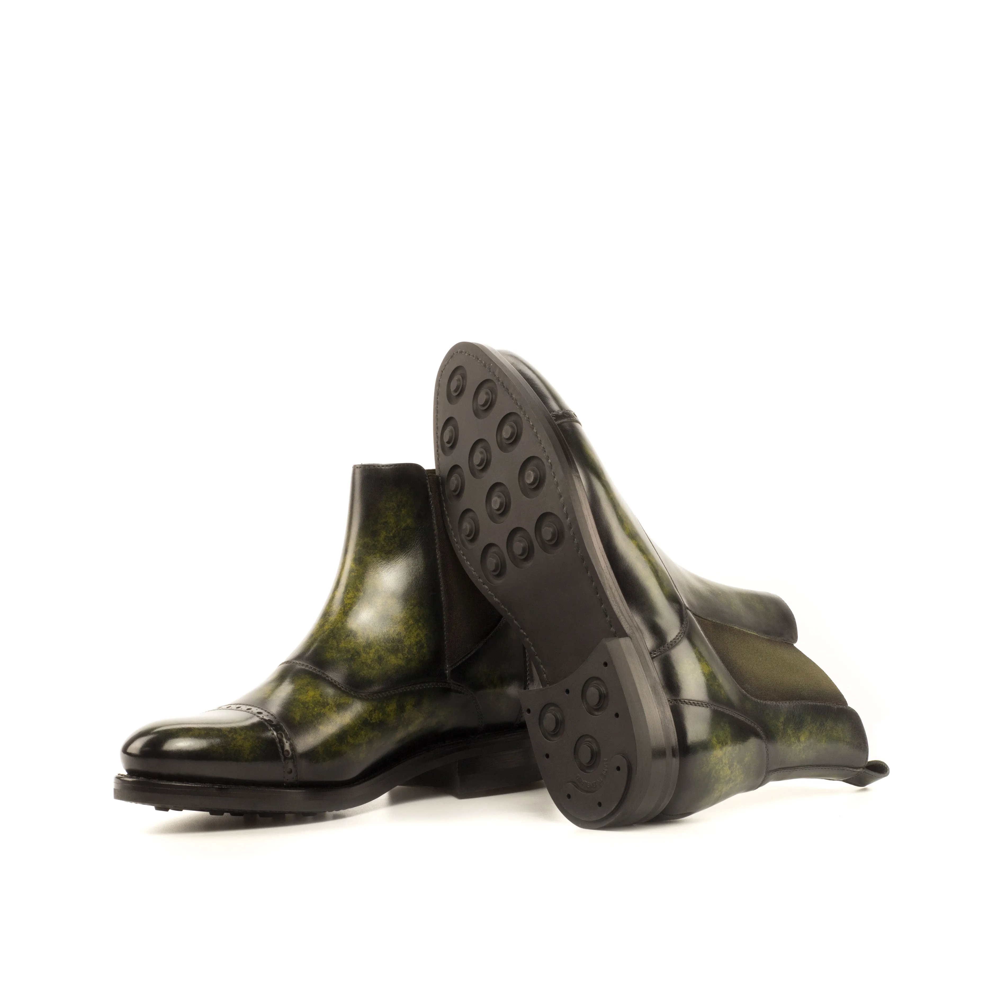 DapperFam Vesuvio in Khaki Men's Hand-Painted Patina Chelsea Multi Boot