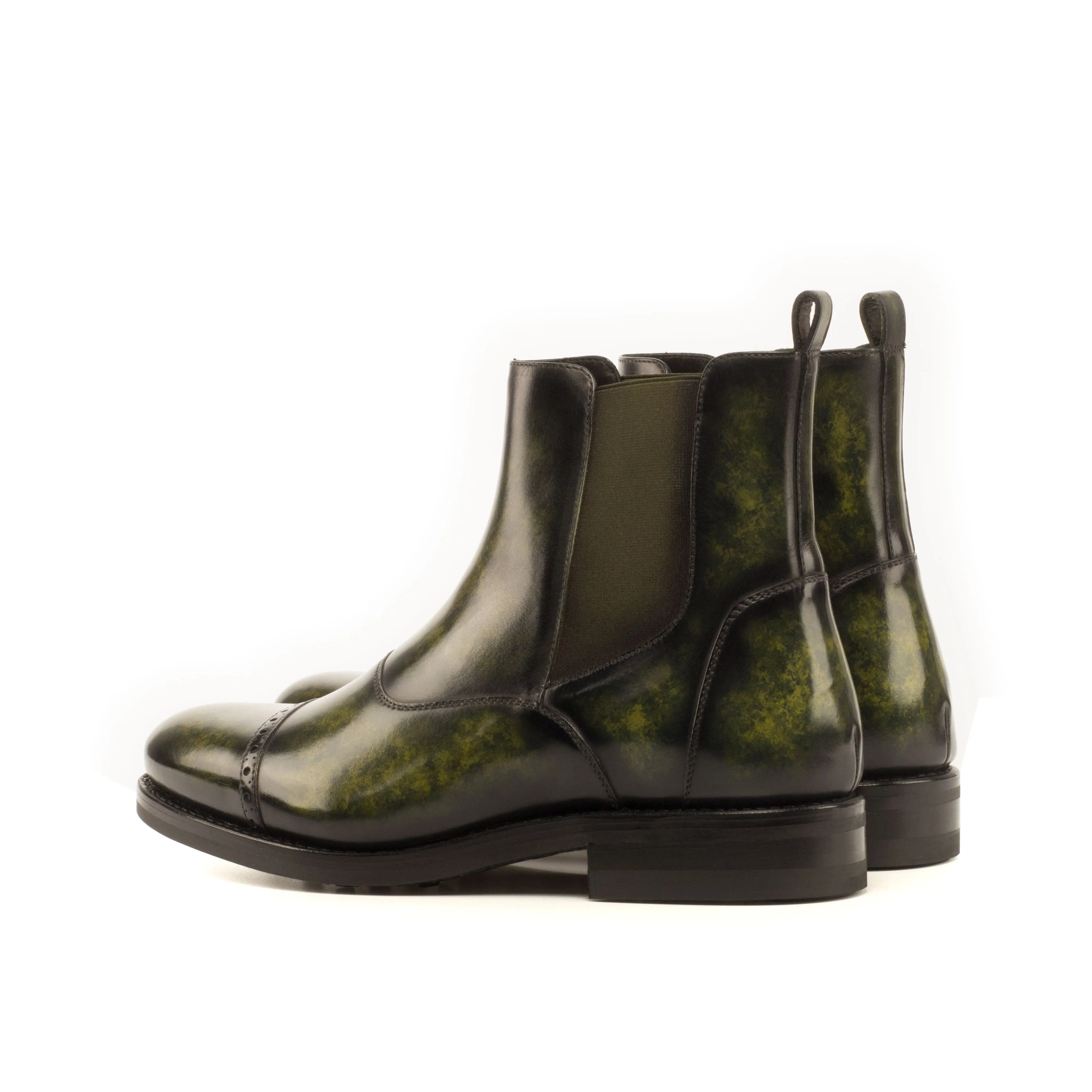 DapperFam Vesuvio in Khaki Men's Hand-Painted Patina Chelsea Multi Boot