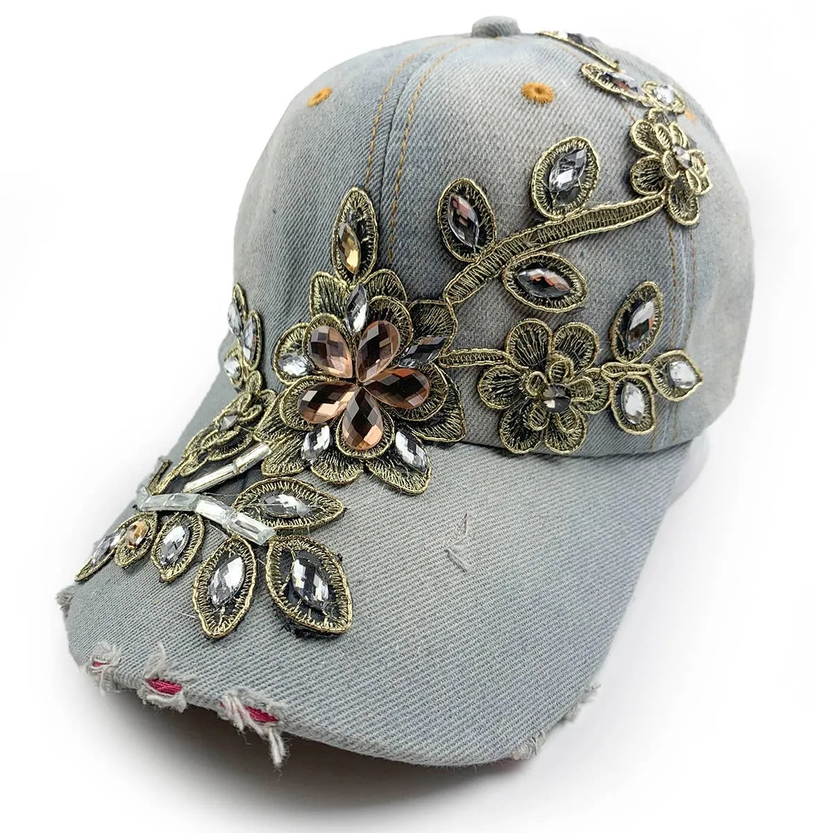 Floral Rhinestone Baseball Cap