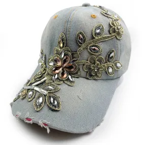 Floral Rhinestone Baseball Cap