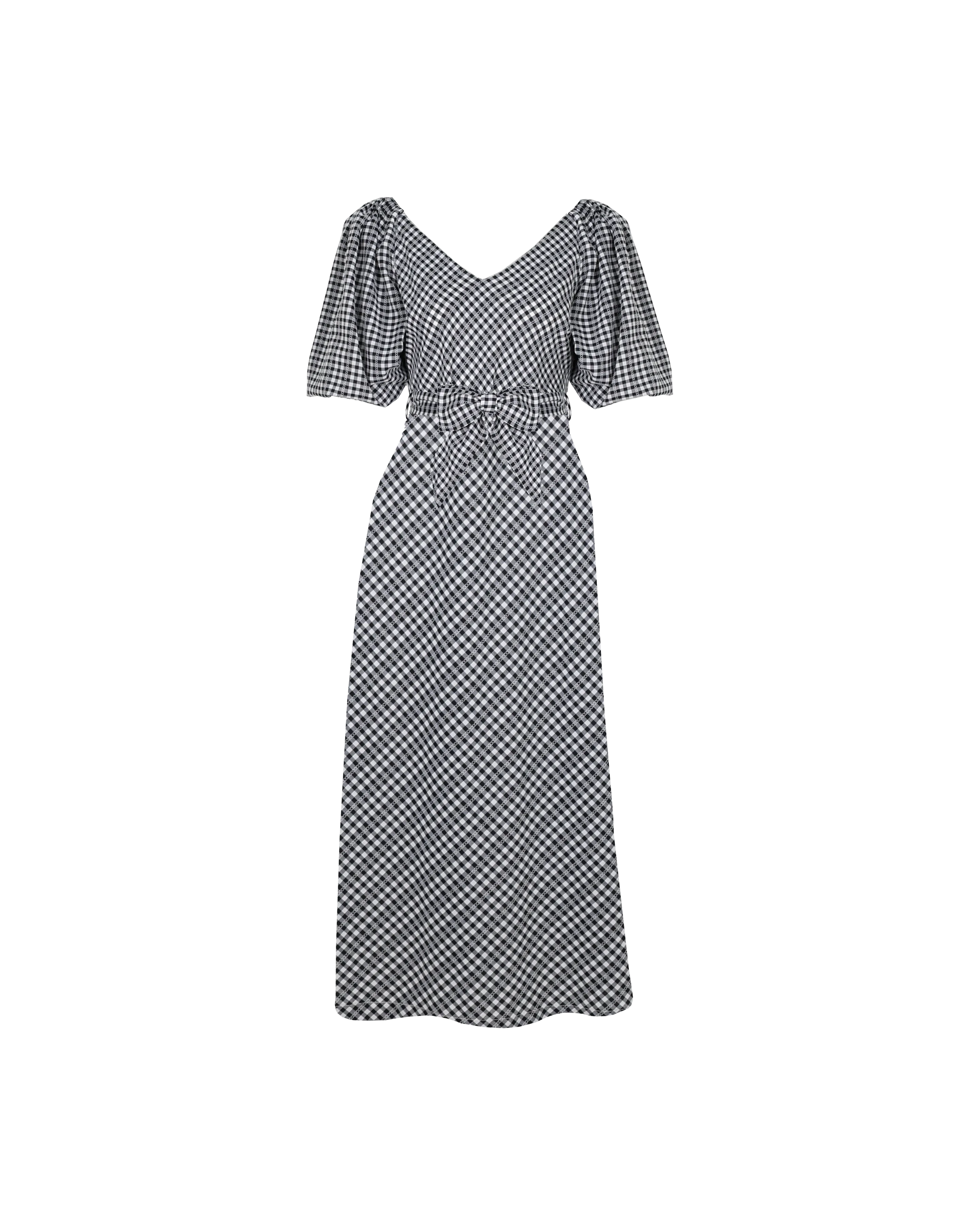 GEN GINGHAM MIDI DRESS BLACK LADDER GINGHAM