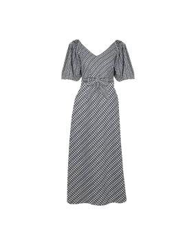 GEN GINGHAM MIDI DRESS BLACK LADDER GINGHAM
