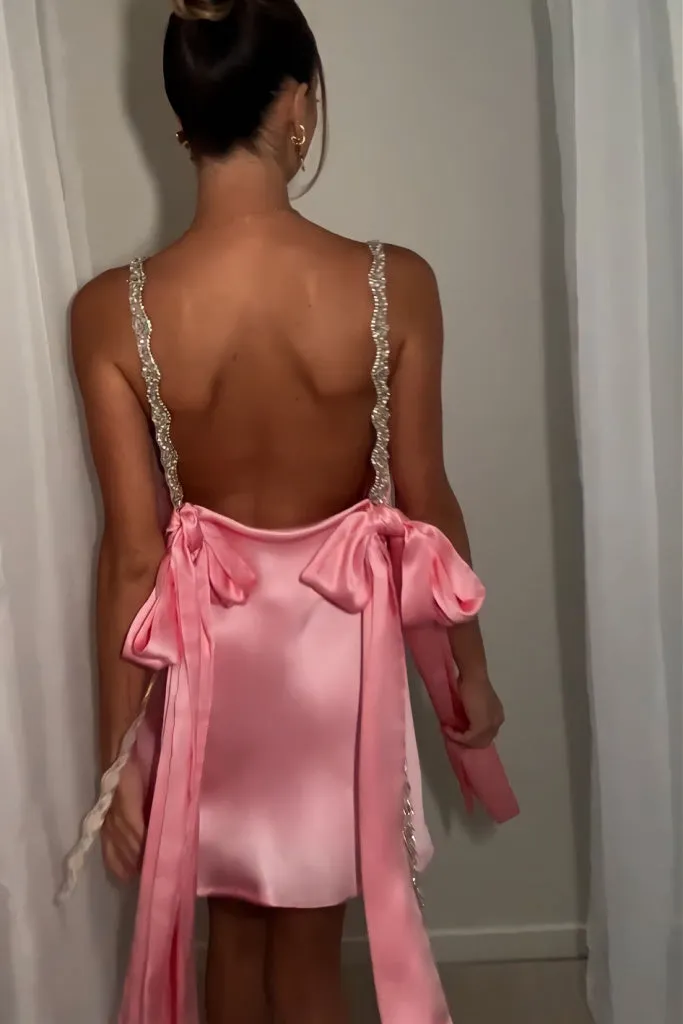 GRETEL MINI DRESS - PINK SILK
