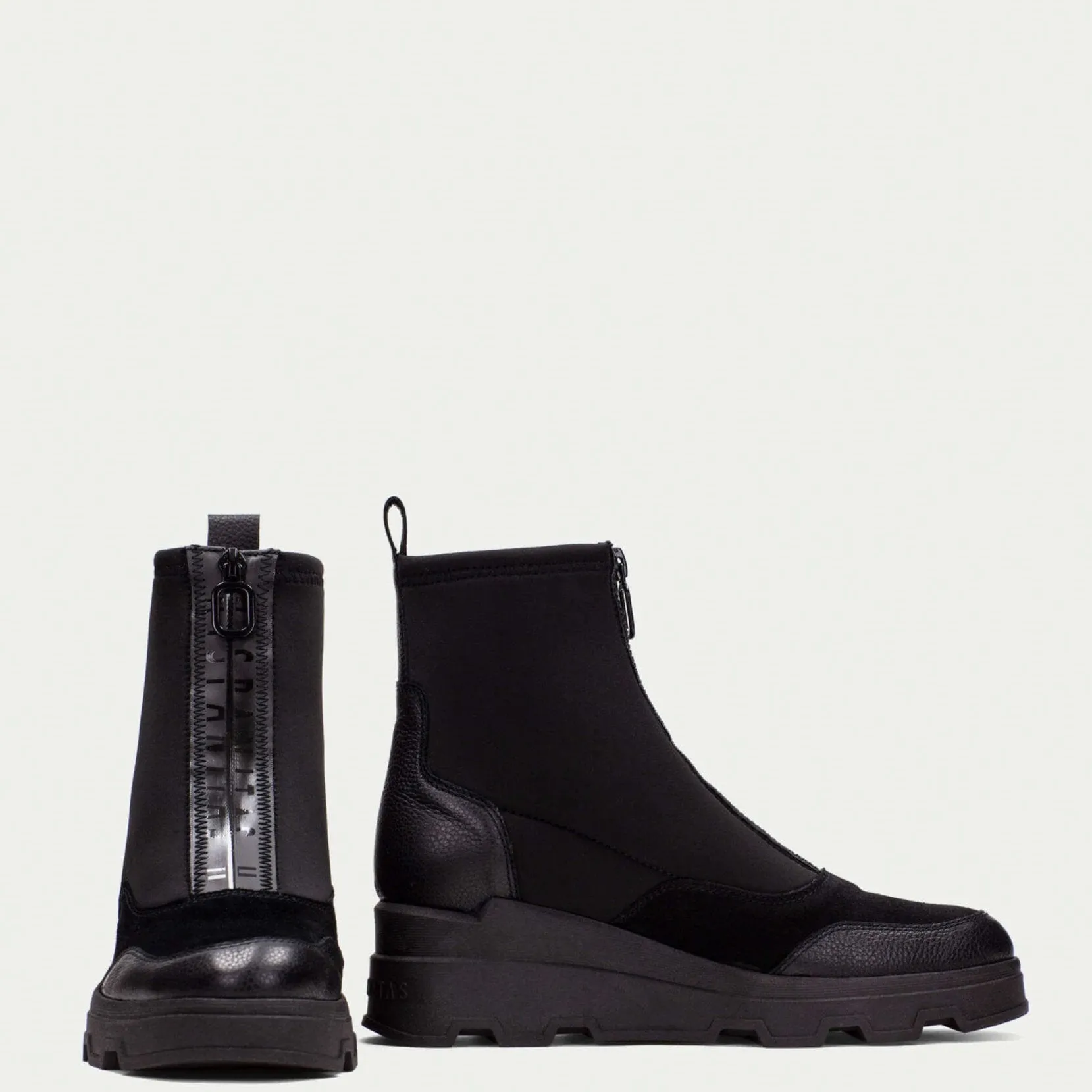 Hispanitas Black Leather Wedged Sole Boots