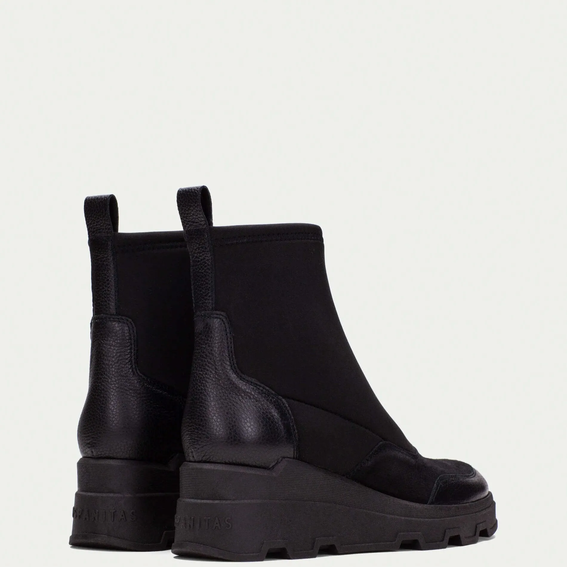 Hispanitas Black Leather Wedged Sole Boots