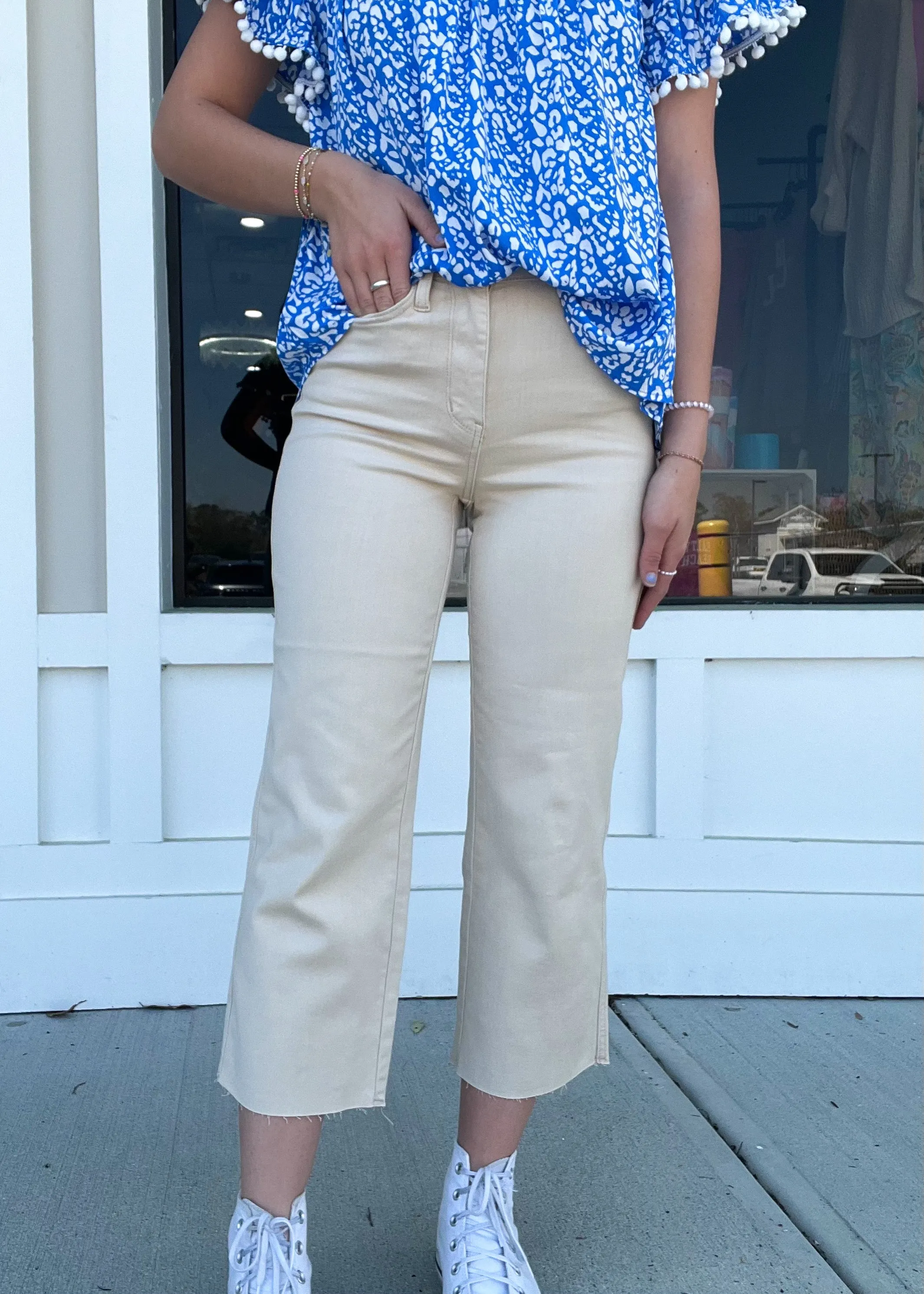 Judy Blue Bone Cropped Wide Jeans
