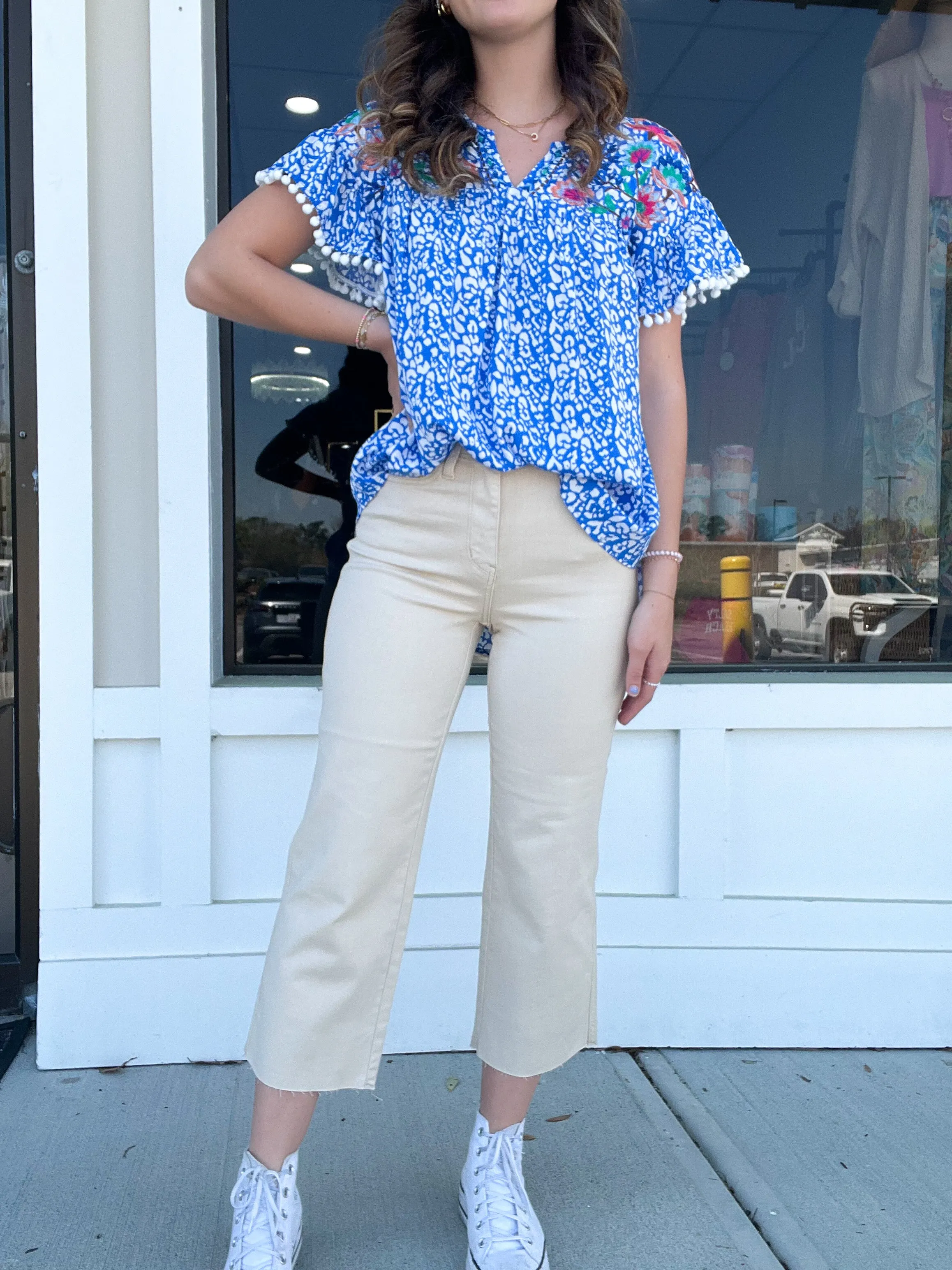 Judy Blue Bone Cropped Wide Jeans