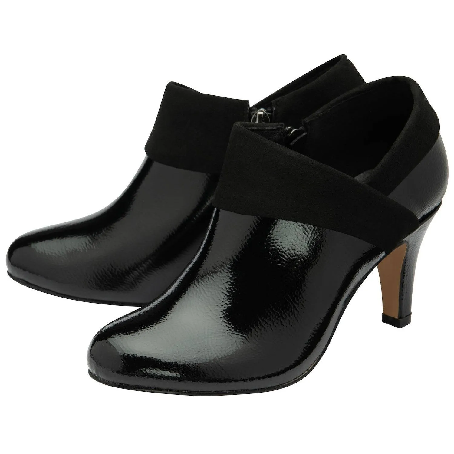 Lotus Maya Ladies Black Patent Textile Side Zip Ankle Boots