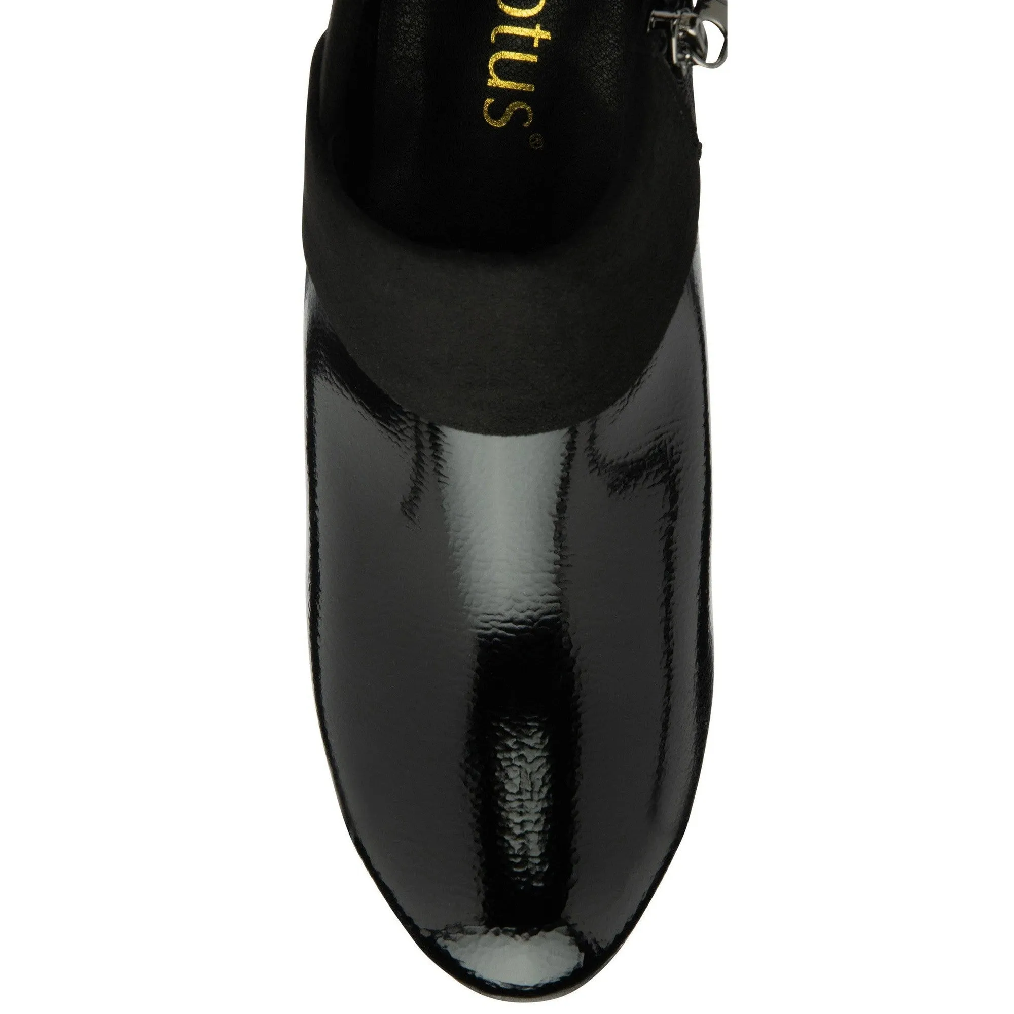 Lotus Maya Ladies Black Patent Textile Side Zip Ankle Boots
