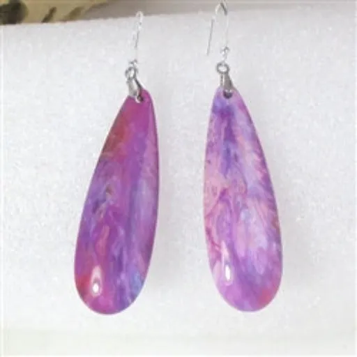 Marbled Purple Teardrop Drop Earrings Long