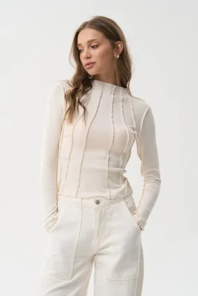Milk Long Sleeve Top with Reversed Seams