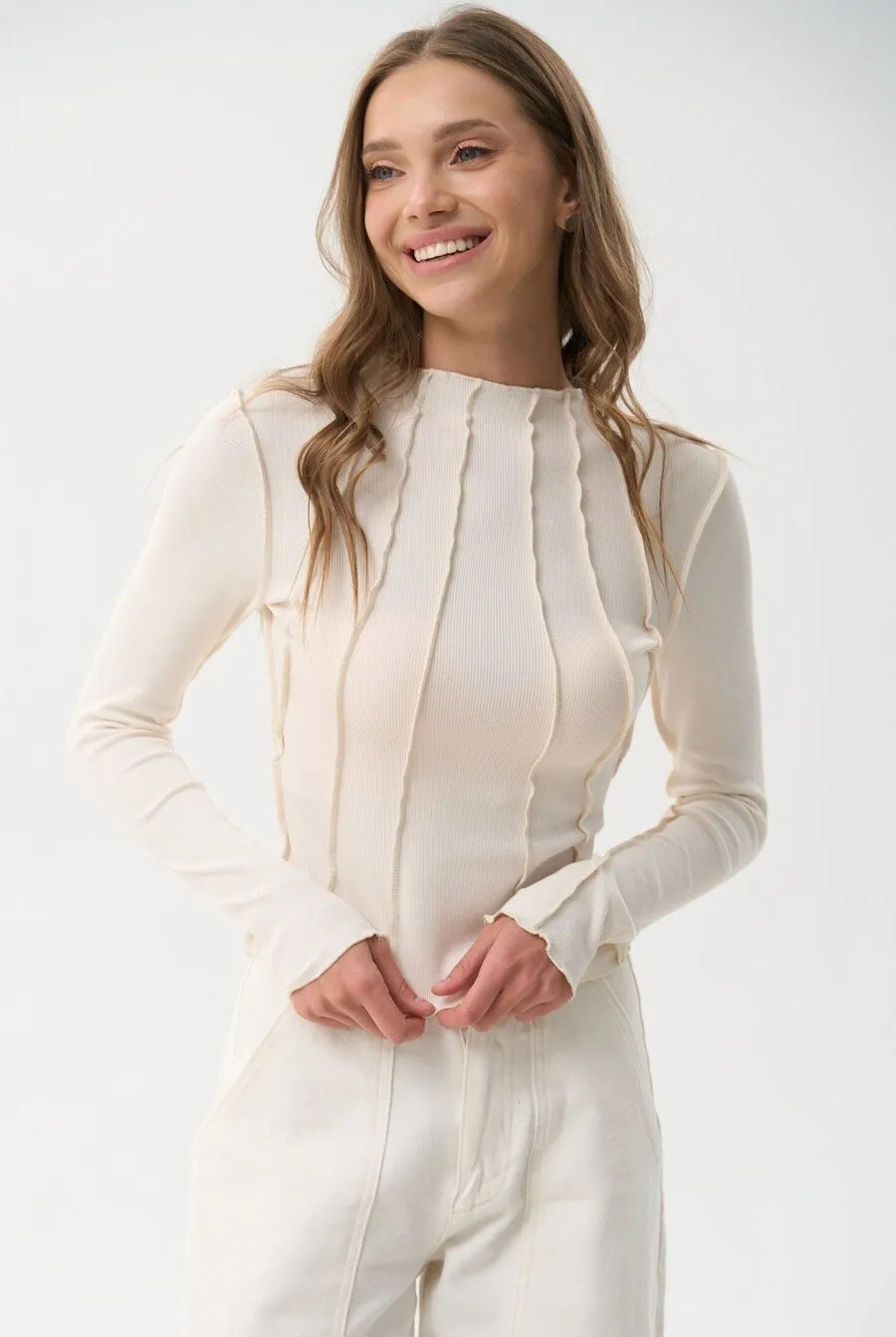 Milk Long Sleeve Top with Reversed Seams