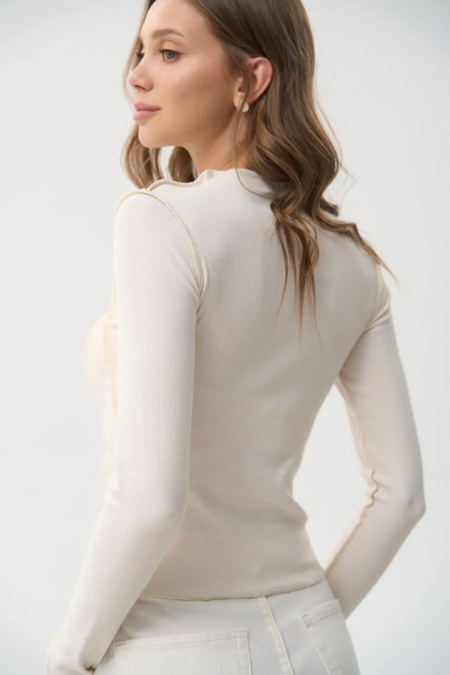Milk Long Sleeve Top with Reversed Seams