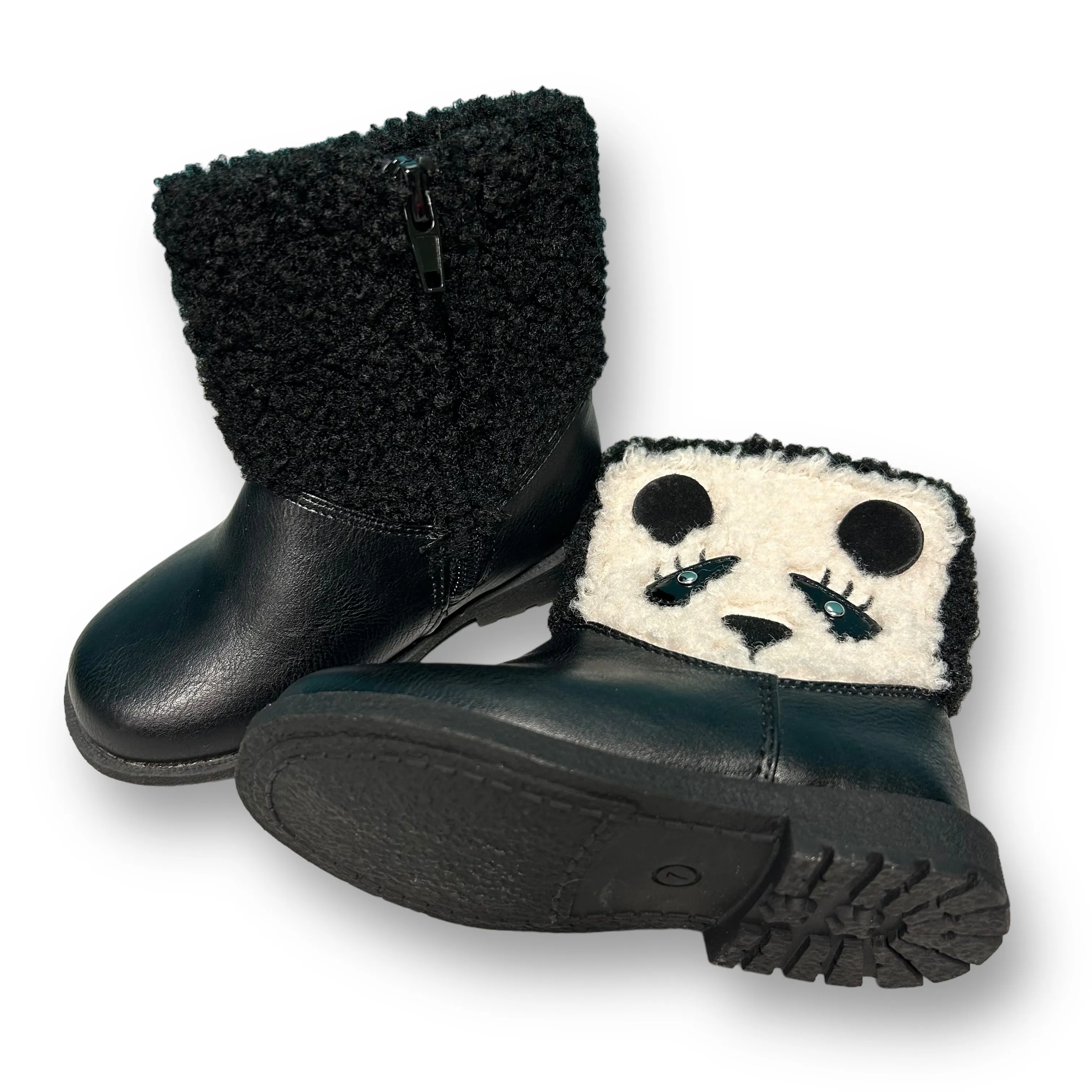 NWOT Rachel Toddler Girl Size 7 Black Side-Zip Fuzzy Panda Boots