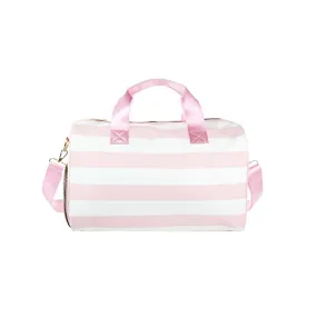 Olivia Miller Girl's Duffel Bag, Overnight Cute Pink & White Stripe Mini