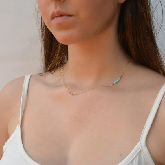 Opal Bead Necklace Blue Opal Gold Filled Necklace