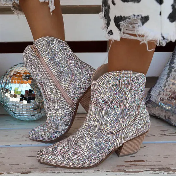 Rhinestone Striking Zip Through Boots