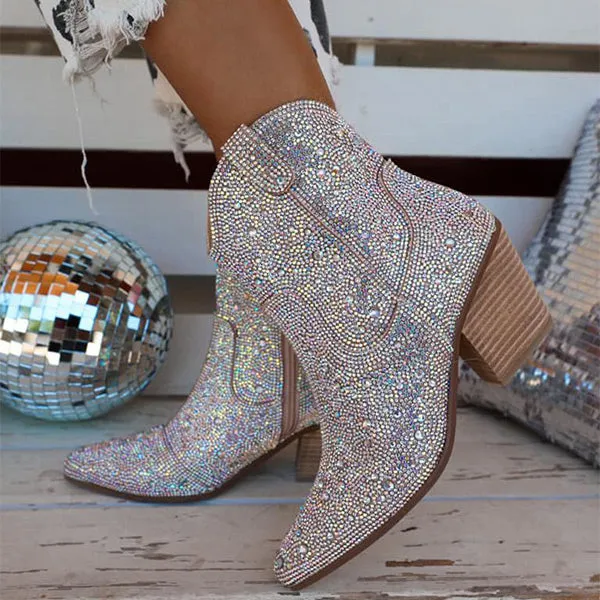 Rhinestone Striking Zip Through Boots
