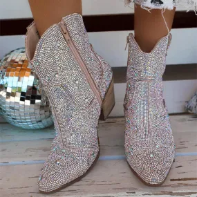 Rhinestone Striking Zip Through Boots