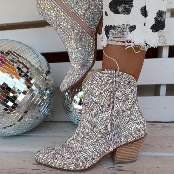 Rhinestone Striking Zip Through Boots