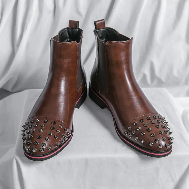 Rivets Decoration Leather Chelsea Boots