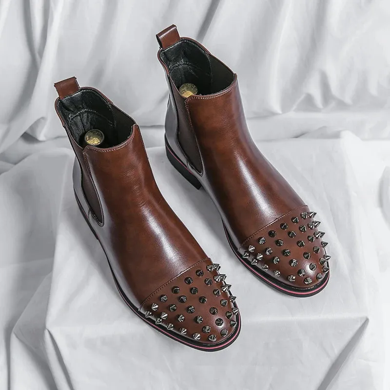 Rivets Decoration Leather Chelsea Boots
