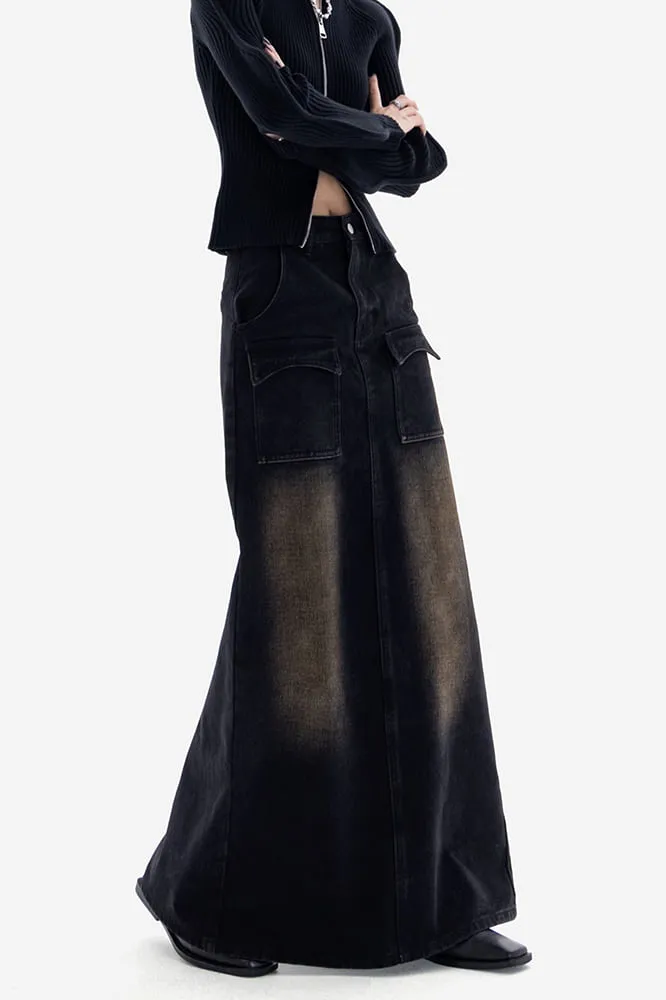 Sandblast Maxi Denim Skirt