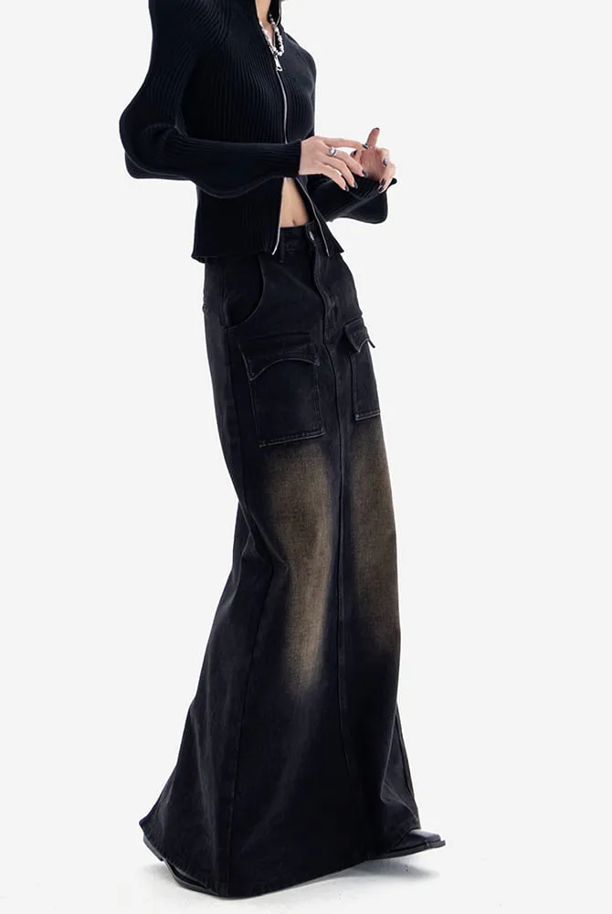 Sandblast Maxi Denim Skirt