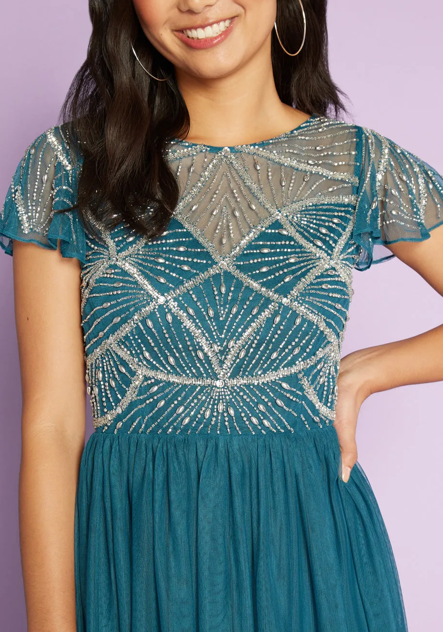 Shimmering Cascades Midi Dress