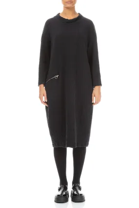 Side Zip Wavy Cotton Midi Dress